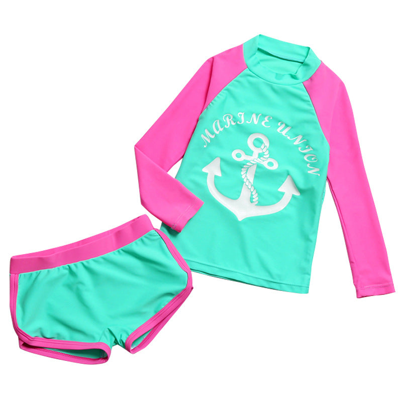 Wholesale Brother and Sister Split Boxer Long Sleeve Sunscreen Swimwear